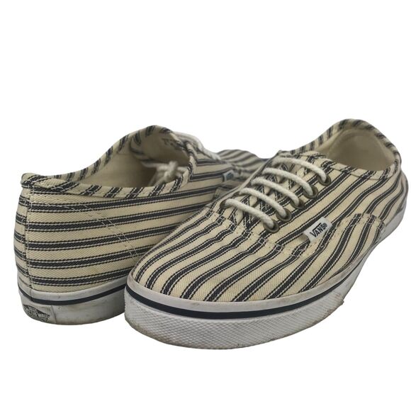 Vans Low Top Canvas Sneakers Lace Up Black White Striped Mens 6.5 Womens 8 - Picture 1 of 12